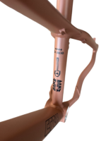 Cadre de vélo couleur cuivre avec inscriptions noires.