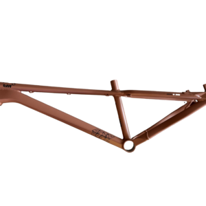 Cadre de vélo marron sans roues.