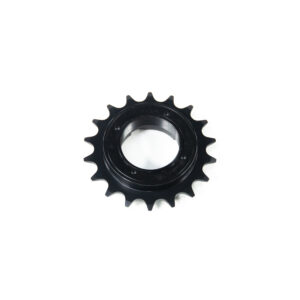 Pignon noir de vélo sur fond blanc.