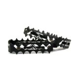 Pédales de vélo noires avec motifs géométriques.