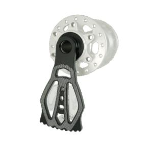 Engrenage de vélo avec support noir et blanc.