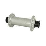 Moyeu de vélo en aluminium sur fond noir.