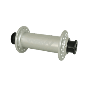 Moyeu de vélo en aluminium sur fond noir.