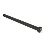 Boulon métallique long sur fond noir.