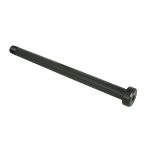 Boulon métallique long sur fond noir.