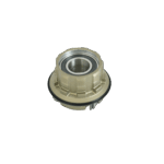 Roulement métallique de vélo isolé sur fond noir.