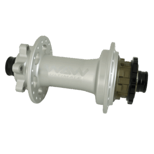 Moyeu de vélo blanc avec engrenage en bronze.