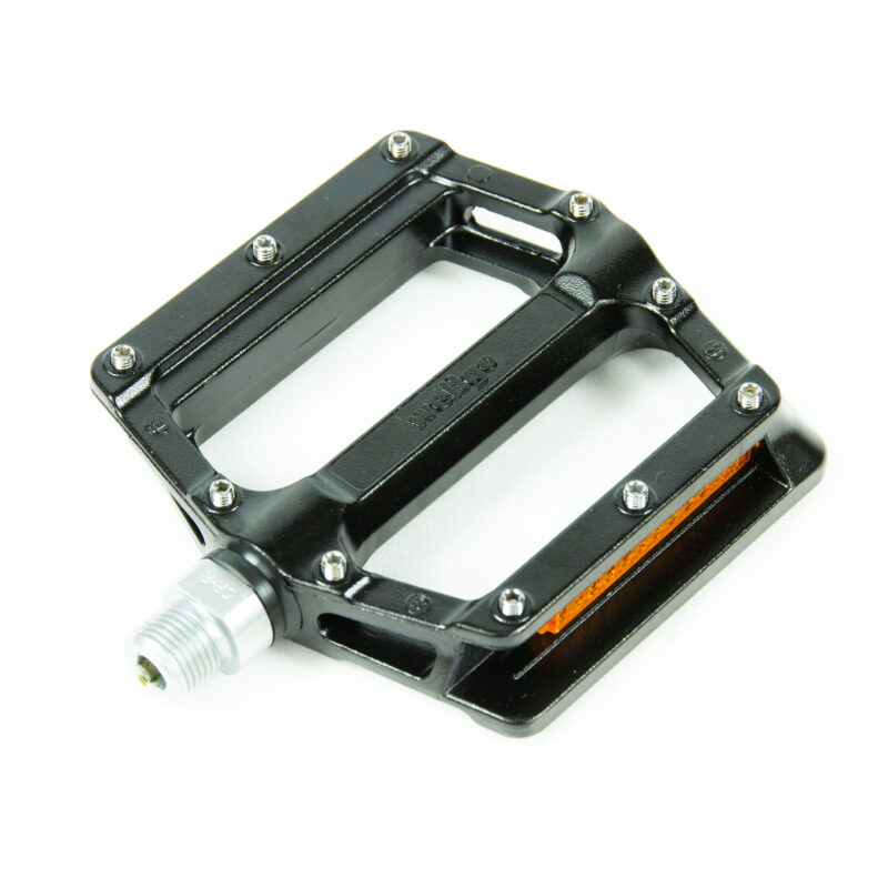 Pédale noire en aluminium pour vélo.