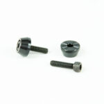 Deux vis et deux écrous noirs sur fond blanc.