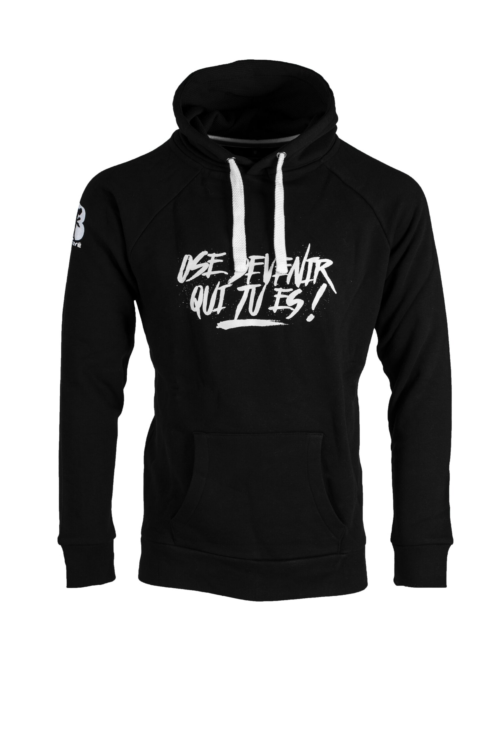 sweat bomaye maker m Pull à capuche noir avec slogan blanc.