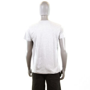 Mannequin portant t-shirt gris vu de dos.