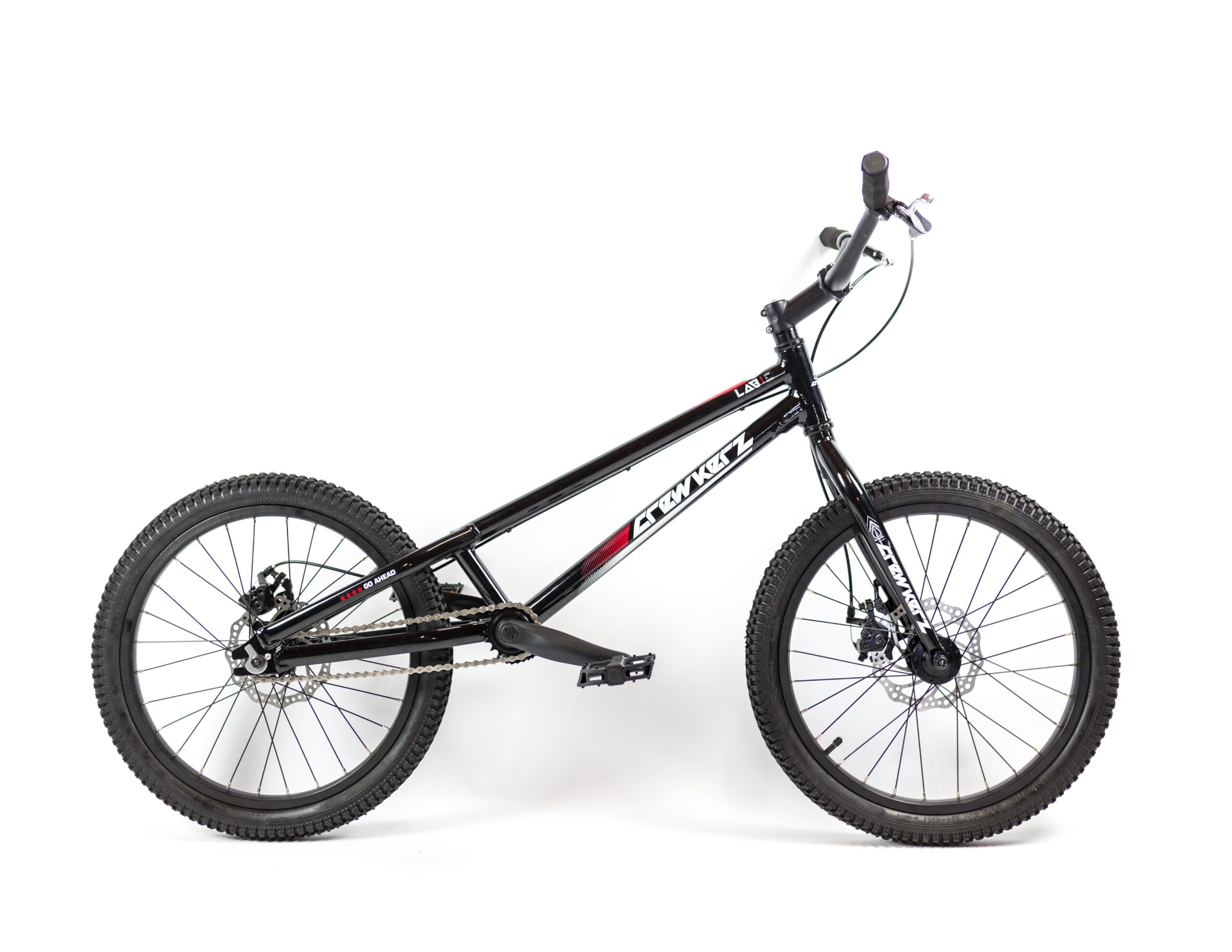 vélo trial crewkerz lab 20'' full disc noir Vélo de trial moderne en noir et blanc.