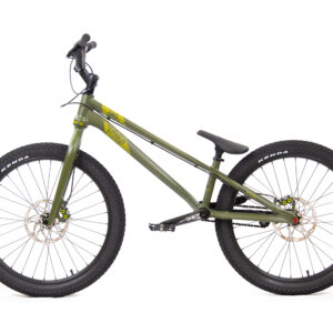 Vélo de trial vert avec freins à disque.