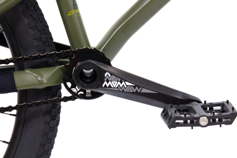 Pédalier et pédale de vélo BMX vert.