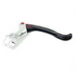 Poignée de frein de vélo argent et noir.