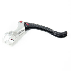 Poignée de frein de vélo argent et noir.