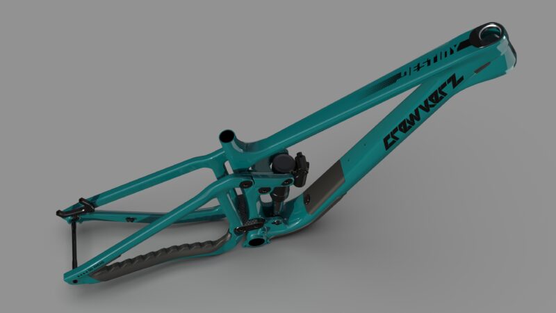 Cadre de vélo turquoise moderne sans roues.