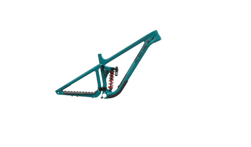 Cadre de vélo turquoise avec suspension rouge
